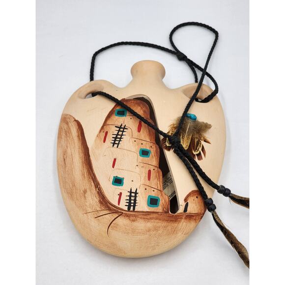 Pueblo Legend Canteen Southern Style Pottery Water Jug Handpaint Pueblo Indians - Picture 8 of 12